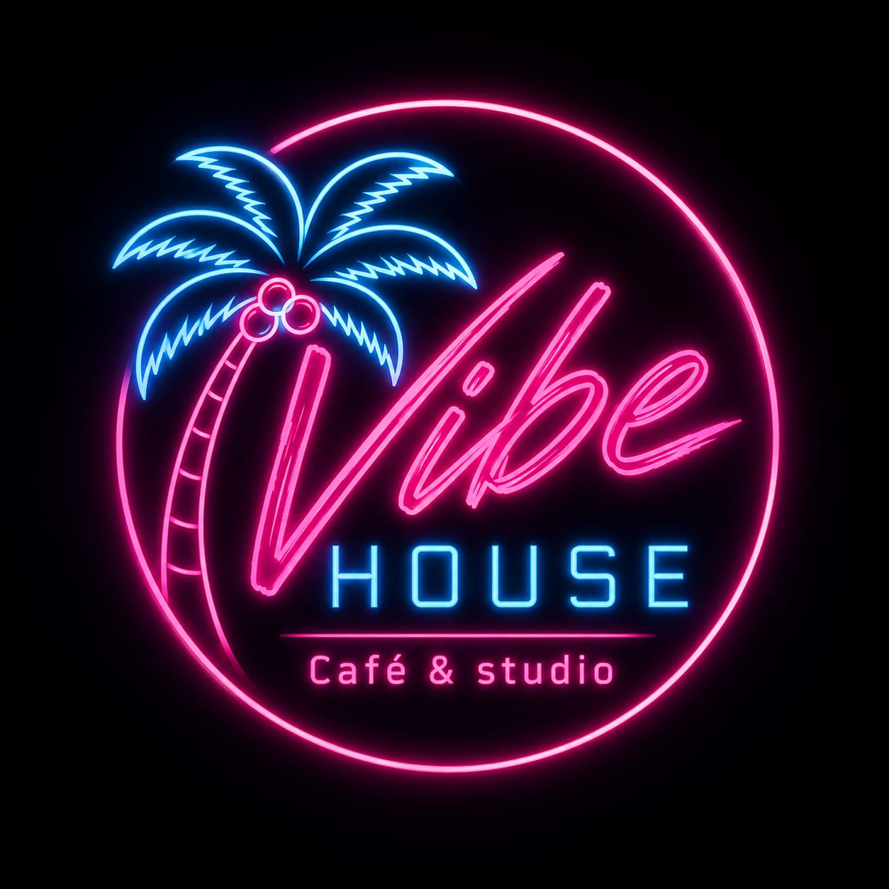 Vibe House Café & Studio neon logo, Ko Phangan